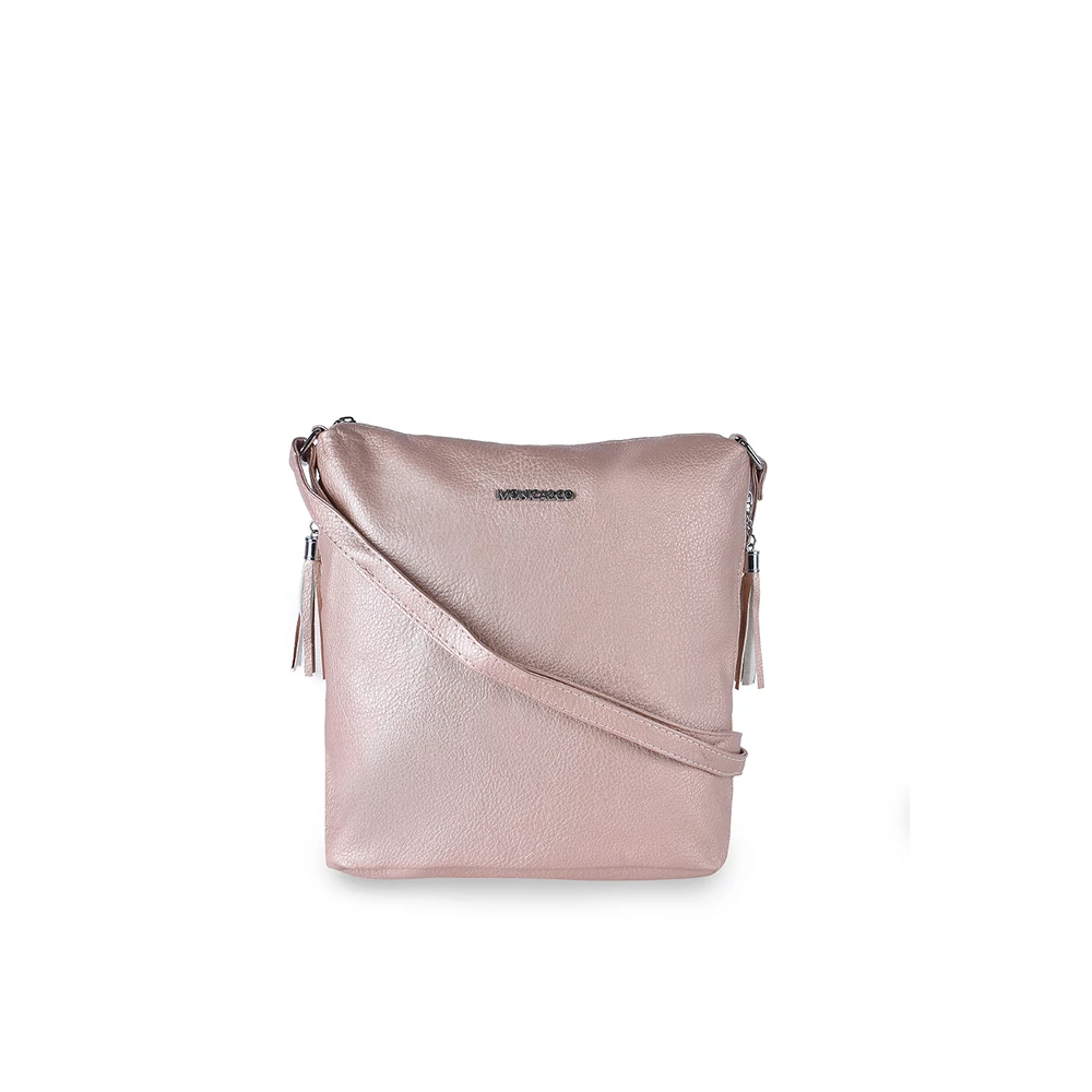 Monica&amp;Co Rosegold Színű Női Rostbőr Oldaltáska Bojt Díszítéssel