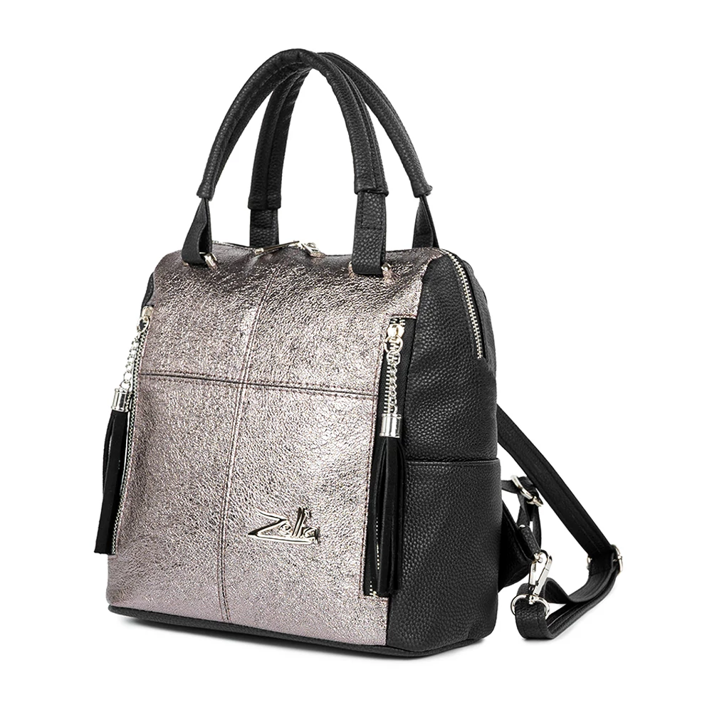 Zellia Fekete-Bronz Színű Műbőr Váll- És Hátitáska