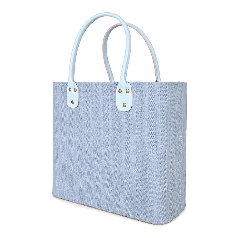 Világoskék Kötött Mintás Közepes Méretű Shopper Táska