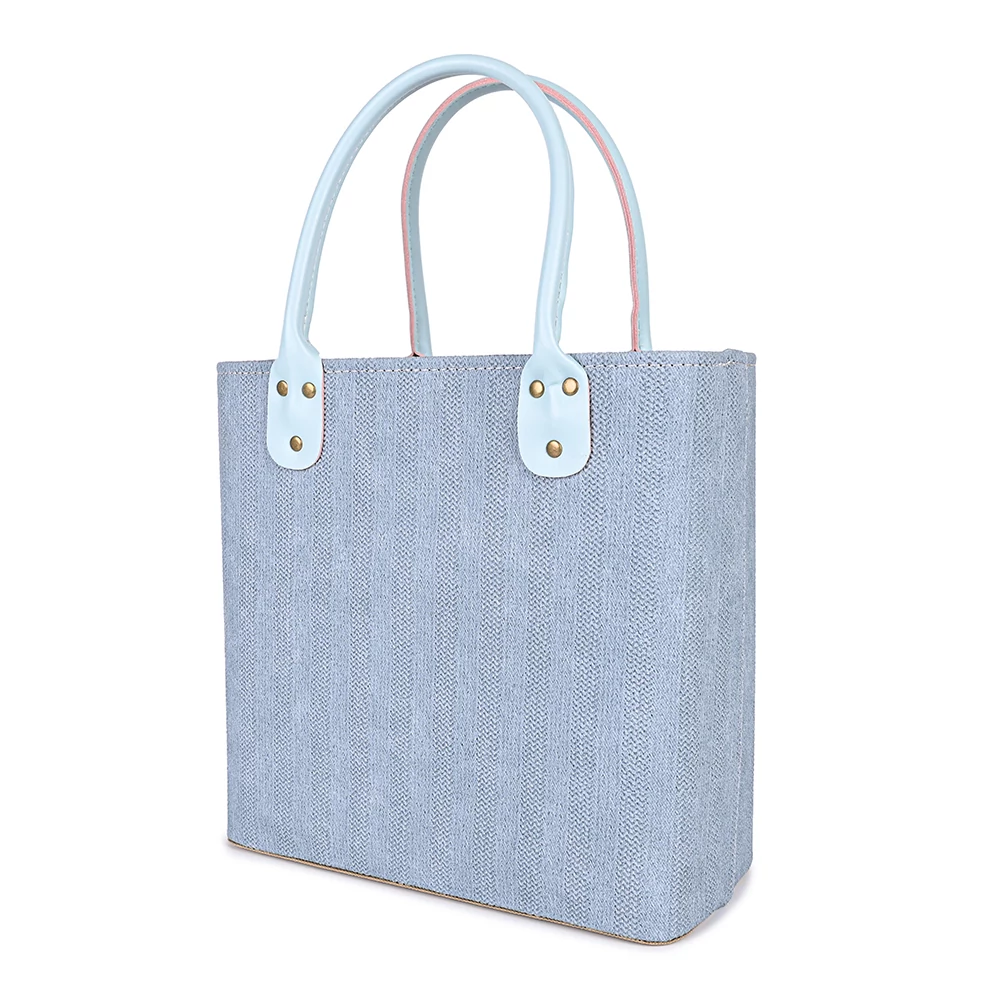 Világoskék Kötött Mintás Kis Méretű Shopper Táska