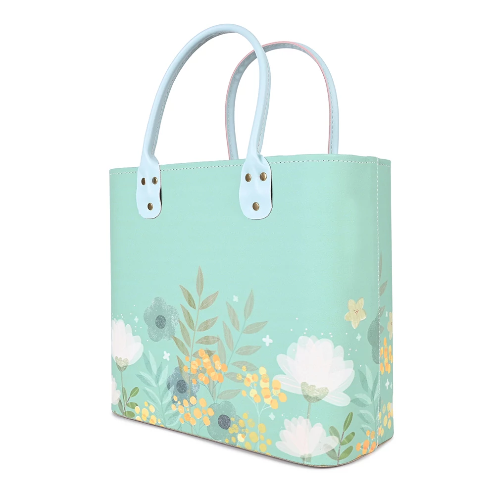 Zöld Virág Mintás Közepes Méretű Shopper Táska