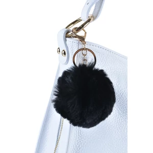 Fekete Pihe-Puha Műprém Pom-Pom Kulcstartó Aranyláncos