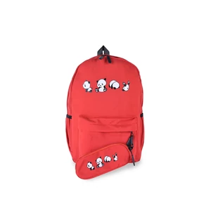 Rhino Piros Panda Mintás Iskolatáska Tolltartóval