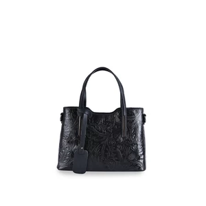 R&amp;J Fekete Női Valódi Bőr Dombornyomott Kézitáska