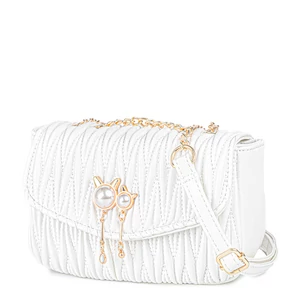 Fehér Mintázott Műbőr Alkalmi Táska Cicás Dísszel