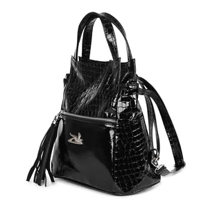 Zellia Fekete Kígyóbőr Mintás Lakkozott Műbőr Női Hátitáska