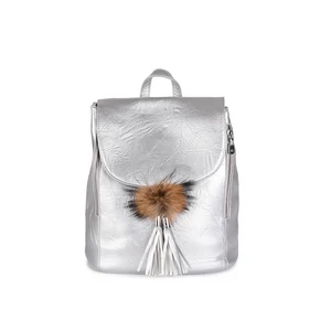 Ezüst Színű Női Divat Hátitáska Pompommal