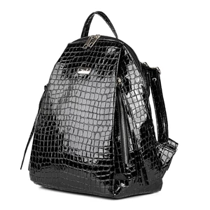 Zellia Fekete Krokodilbőr Mintás Lakk Női Hátitáska