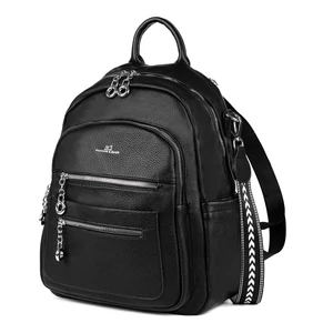 Fekete Műbőr Női Sokzsebes Hátitáska