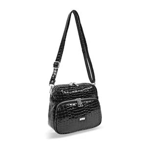Zellia Fekete Krokodilbőr Mintás Női Lakk Oldaltáska