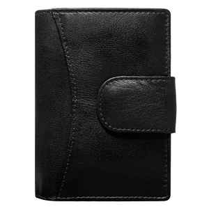 Fényes Fekete Valódi Bőr Női Pénztárca