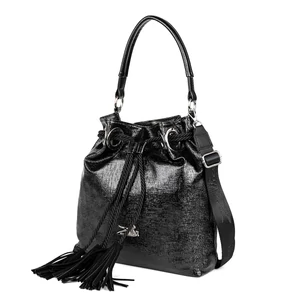 Zellia Fekete Fényes Kockás Mintás Női Válltáska