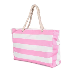 Rózsaszín-Fehér Csíkos Mintás Strandtáska