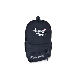 Kép 1/3 - Rhino Fekete Happy Time Feliratos Iskolatáska Tolltartóval