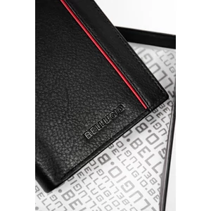 Kép 4/7 - Bellugio Fekete Férfi Valódi Bőr Pénztárca RFID Védelemmel, Piros Díszítéssel