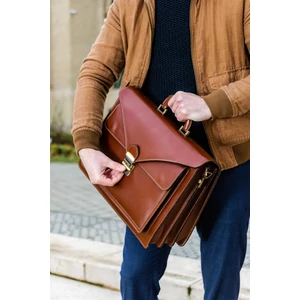 Kép 1/2 - Unisex Barna Valódi Bőr Nagyméretű Aktatáska