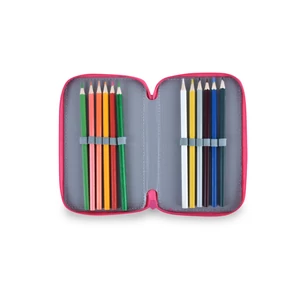 Kép 5/5 - Pink-Fehér Három Rekeszes Szemes Motívumokkal Díszített Tolltartó