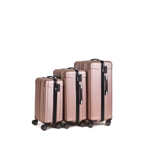 Kép 1/7 - Hachi Kemény Falú Rosegold Három Darabos Bőrönd Szett