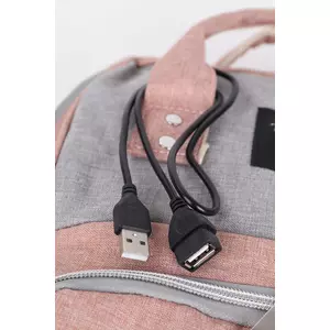 Kép 5/5 - Rózsaszín-Szürke Női Vászon Hátitáska Ajándék USB Vezetékkel