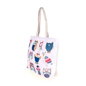 Kép 2/3 - Fehér Színű Bagoly Mintás Szövet Strandtáska