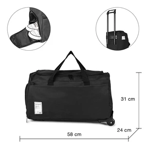Kép 3/8 - Fekete Gurulós Utazótáska Cipőtartóval