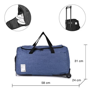 Kép 3/8 - Farmerkék Gurulós Utazótáska Cipőtartóval