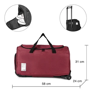 Kép 3/8 - Bordó Gurulós Utazótáska Cipőtartóval