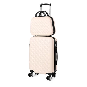 Kép 1/11 - Bézs Kis Méretű Négykerekű Csendes Bőrönd Utazótáskával