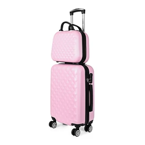 Kép 1/11 - Rózsaszín Kis Méretű Négykerekű Csendes Bőrönd Utazótáskával