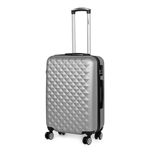 Kép 1/6 - Ezüst Színű Négykerekű Csendes Közepes Méretű Bőrönd