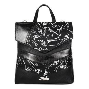 Kép 2/5 - Zellia Fekete-Ezüst Színű Mintás Műbőr Többfunkciós Hátitáska