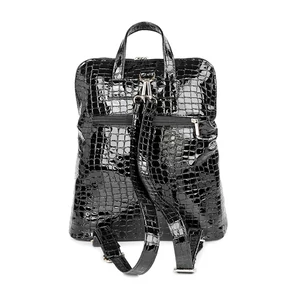 Kép 3/4 - Zellia Fekete Krokodilbőr Mintás Hátitáska
