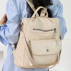 Kép 6/6 - Bézs Női Műbőr Biztonságos Hátizsák