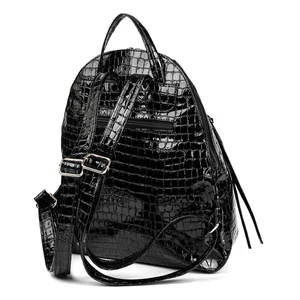 Kép 3/4 - Zellia Fekete Krokodilbőr Mintás Lakk Női Hátitáska