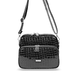 Kép 4/6 - Zellia Fekete Krokodilbőr Mintás Női Lakk Oldaltáska