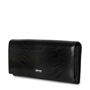 Kép 1/5 - Fekete Valódi Bőr Lakkozott Pénztárca