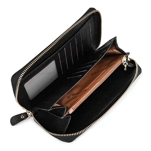 Kép 4/5 - Fekete Valódi Bőr Nagy Méretű Női Pénztárca