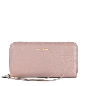 Kép 2/5 - Púderrózsaszín Valódi Bőr Nagy Méretű Női Pénztárca