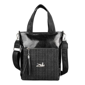 Kép 2/4 - Zellia Fekete Csillámos Női Lakk és Szövet Válltáska