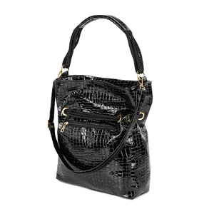 Kép 3/4 - Prestige Fekete Krokodilbőr Mintás Lakk Válltáska