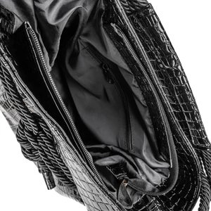 Kép 4/4 - Prestige Fekete Krokodilbőr Mintás Lakk Válltáska