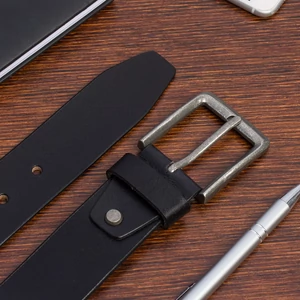 Kép 5/5 - Bellugio Fekete Valódi Bőr Férfi Öv - 125 cm