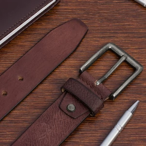 Kép 5/5 - Bellugio Koptatott Barna Valódi Bőr Férfi Öv - 125 cm