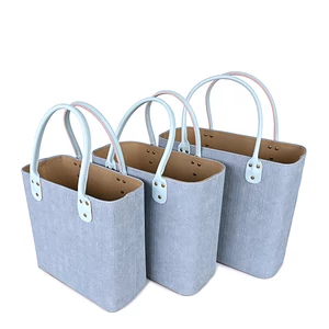 Kép 3/4 - Világoskék Kötött Mintás Kis Méretű Shopper Táska