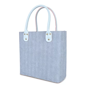 Kép 1/4 - Világoskék Kötött Mintás Kis Méretű Shopper Táska