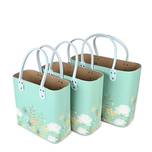 Kép 3/4 - Zöld Virág Mintás Kis Méretű Shopper Táska