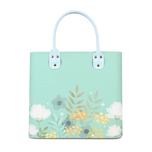 Kép 2/4 - Zöld Virág Mintás Közepes Méretű Shopper Táska