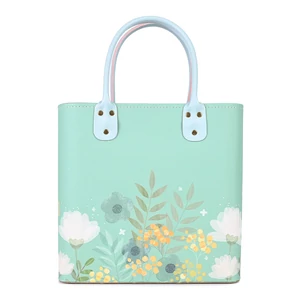 Kép 2/4 - Zöld Virág Mintás Kis Méretű Shopper Táska