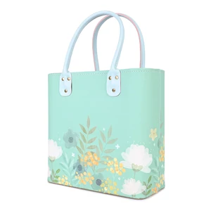 Kép 1/4 - Zöld Virág Mintás Kis Méretű Shopper Táska