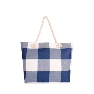 Kép 1/4 - Sötétkék Kockás Strandtáska